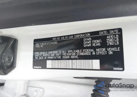 2012 Volvo S60 T5 из США, поврежденный, VIN YV1622FS7C2142955